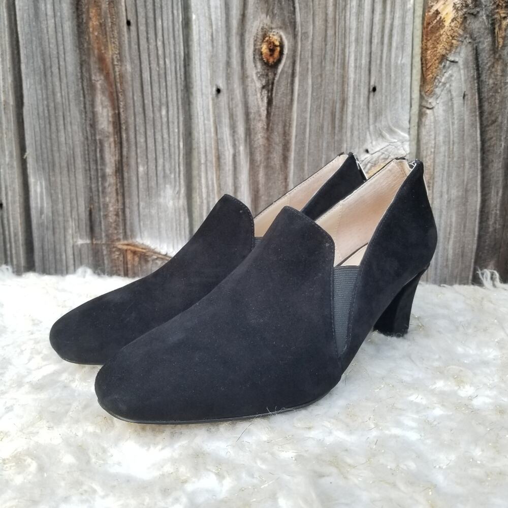 Square Toe Pumps Adrienne Vittadini Lave Size 8.5 Black Suede Leather Pilgrim
